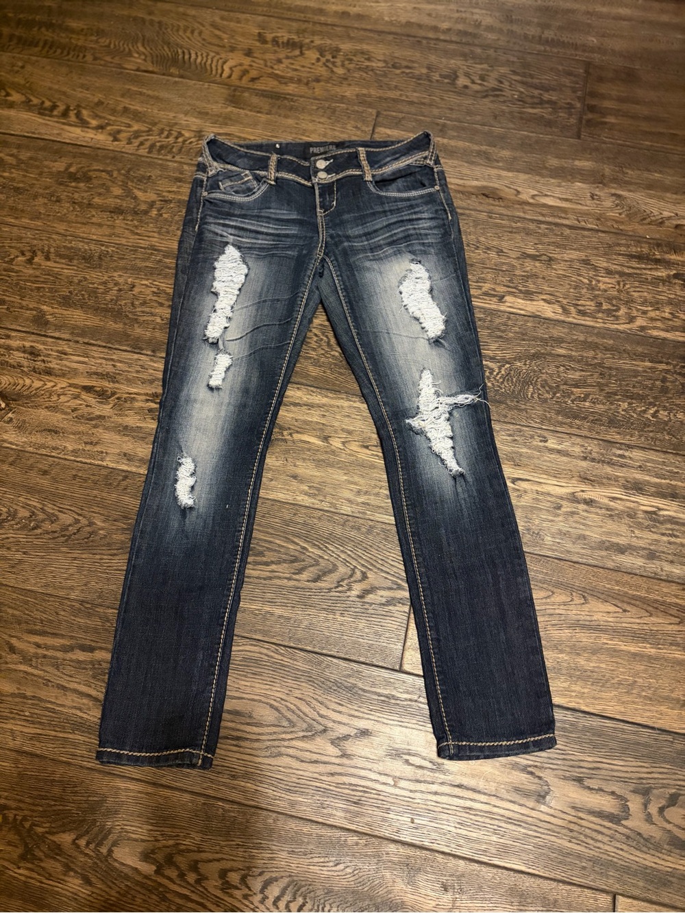 Premiere Denim by rue21 Faded Dark Blue Ripped Skinny Jeans